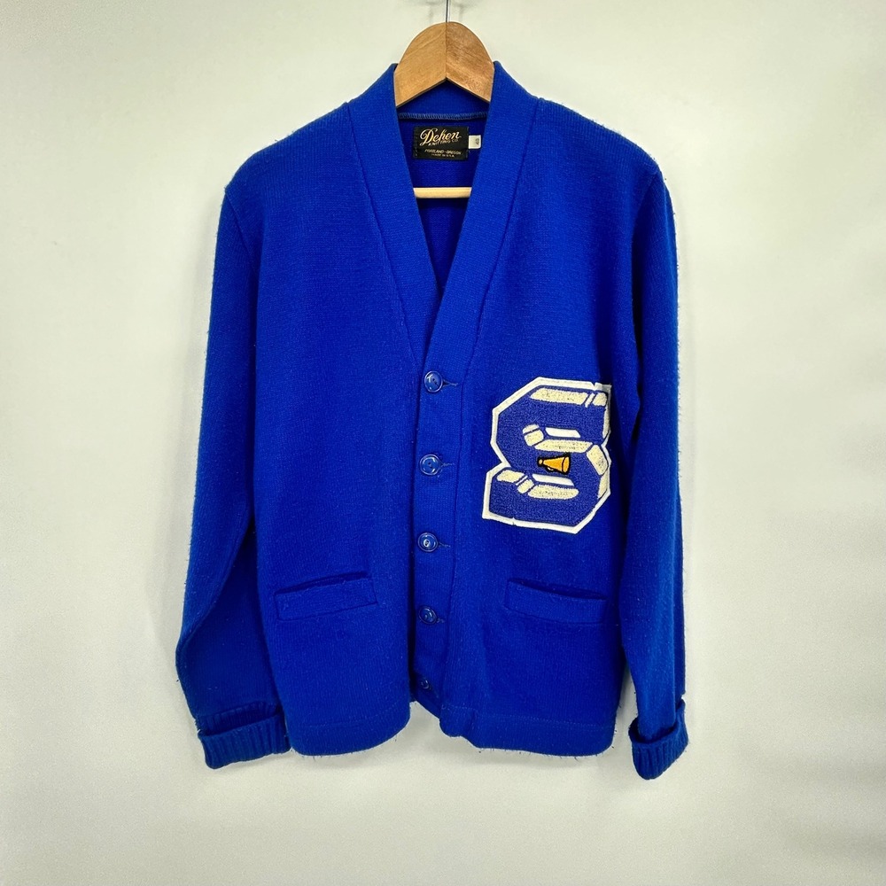 Vintage‎ Dehen Knitting Co Letterman Cardigan Portland Oregon Royal Blue Sz 40